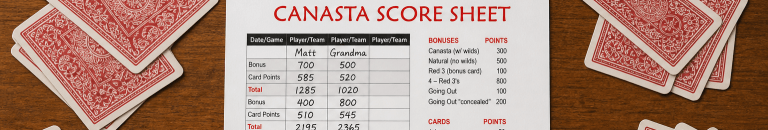Close-up of a Canasta score sheet showing a game between Matt and Grandma