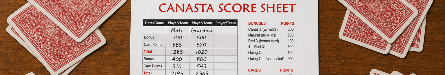 Close-up of a Canasta score sheet showing a game between Matt and Grandma